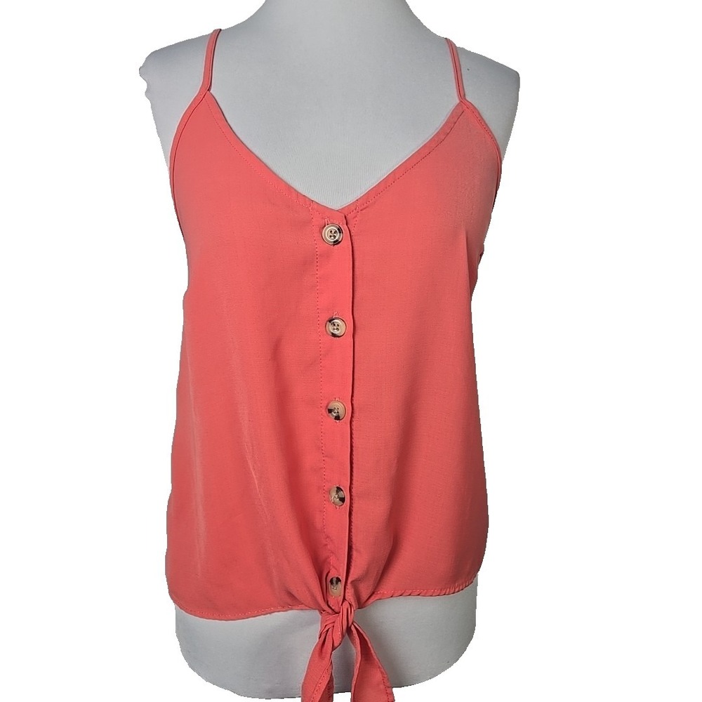Paper Crane - Coral‎ Button & Tie Front Spaghetti Strap Top Medium M